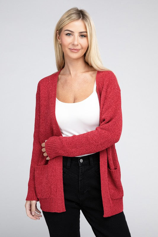 ZENANA Melange Open Front Sweater Cardigan