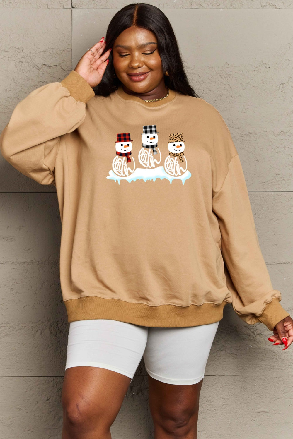 SIMPLY LOVE Full Size Snowmen Graphic Christmas Sweatshirt