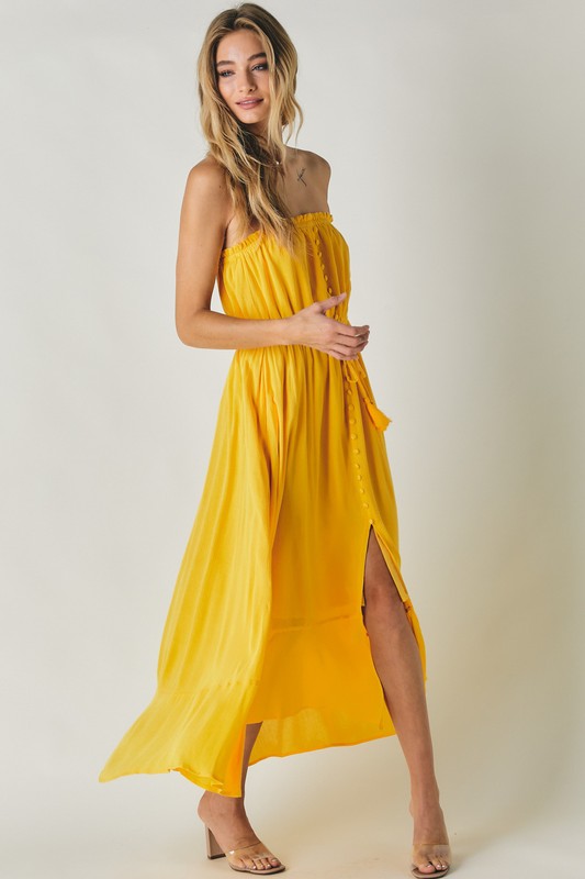 DAVI & DANI Yellow Smocked Casual Midi Sundress