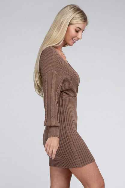 NUVI APPAREL Brown Autumn Cable Knit Sweater Dress