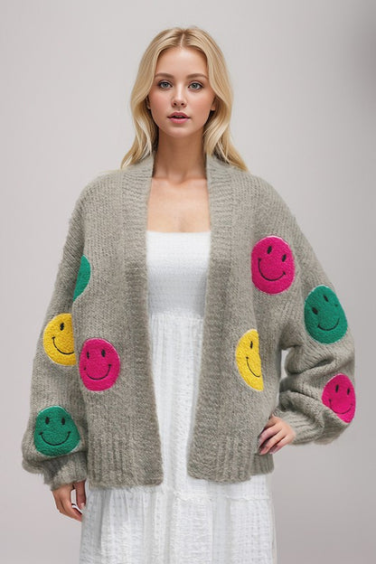 DAVI & DANI The Fuzzy Smile Long Bell Sleeve Knit Cardigan