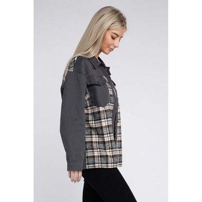 NUVI APPAREL Plaid Patchwork Pockets Jacket