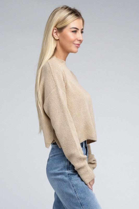 AMBIANCE APPAREL Mock Neck Cropped Pullover Knit Sweater