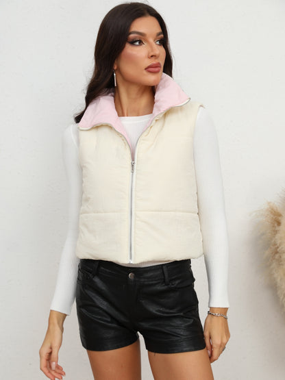 White Winter Zip-Up Collared Vest