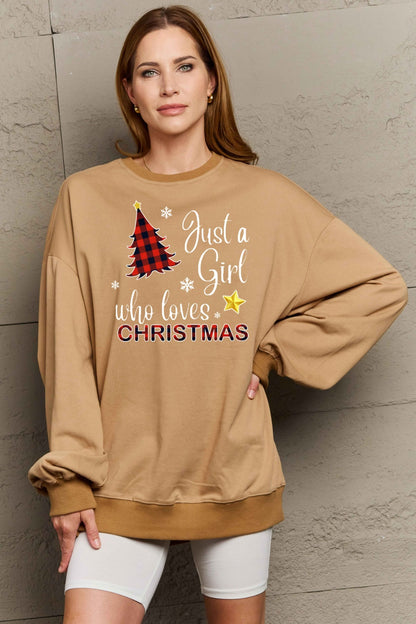 SIMPLY LOVE " Just a girl who loves Christmas" Full Size Graphic Sweatshirt