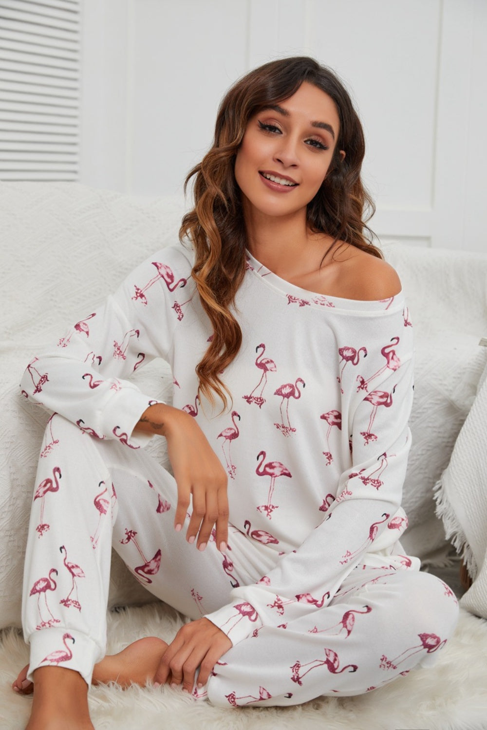 X.Y.M. Flamingo Long Sleeve Top and Pants Pajama Set