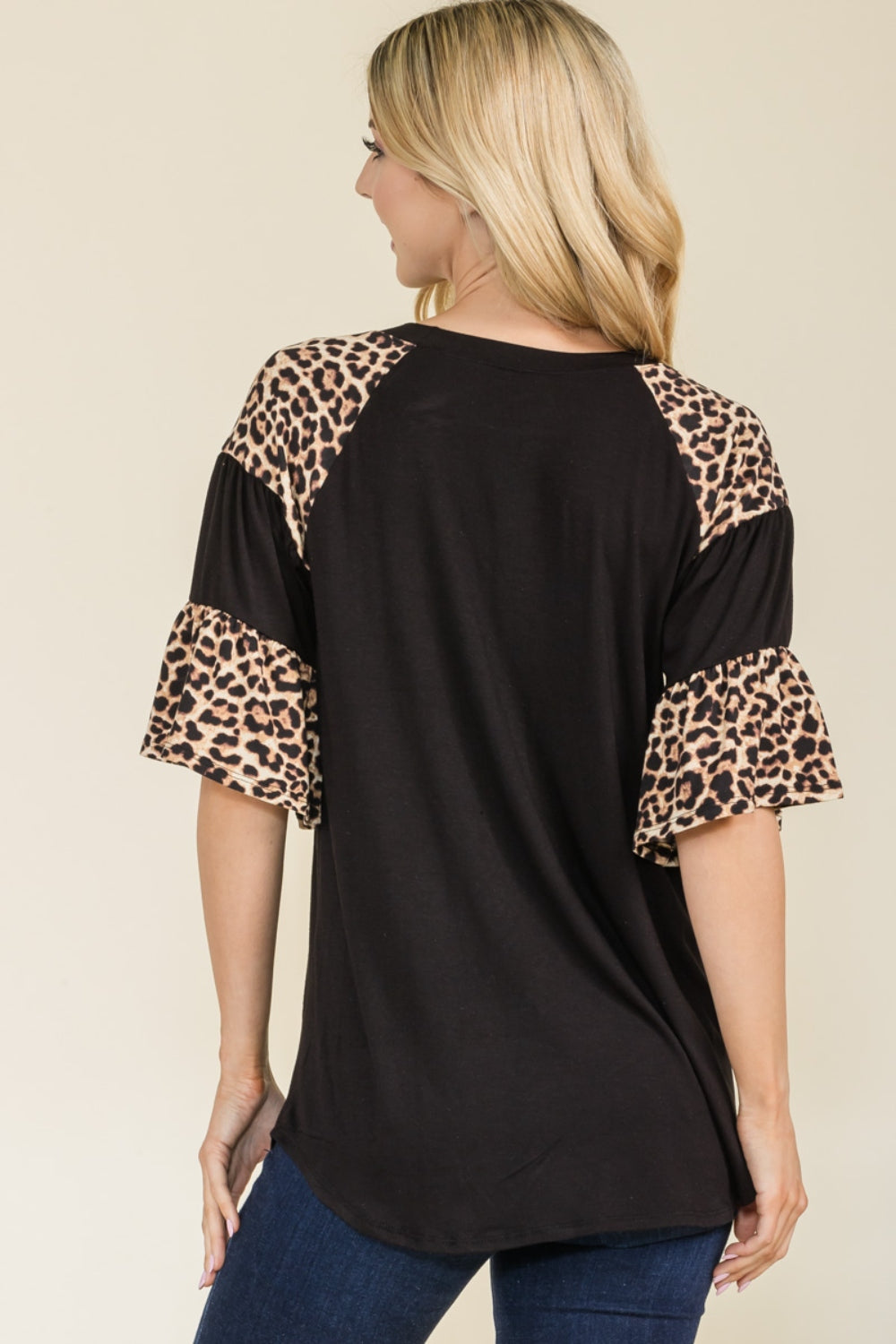 CELESTE Full Size Texture Printed Color Block Top