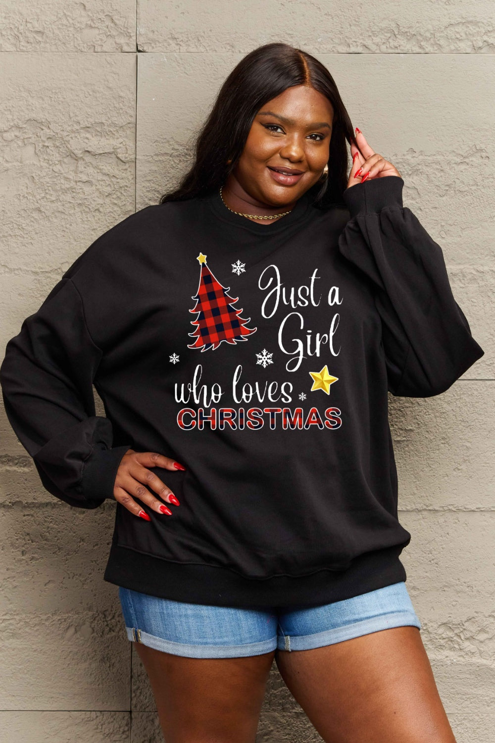 SIMPLY LOVE " Just a girl who loves Christmas" Full Size Graphic Sweatshirt