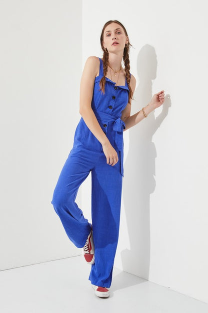 JADE by JANE Belted Sleeveless Jumpsuit with Adjustable Straps