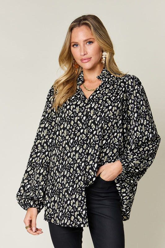 DOUBLE TAKE Full Size Leopard Long Sleeve Blouse