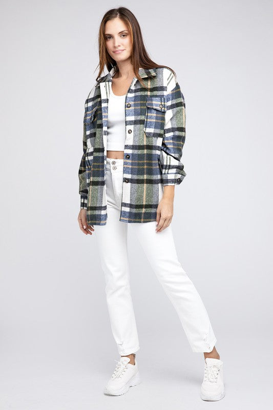 BIBI Textured Shacket With Big Checkered Point