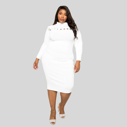 White Plus Bodycon Sweater Dress With Knot Detail