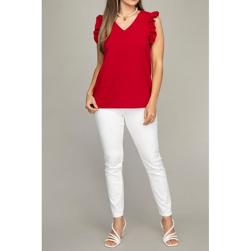 NUVI APPAREL V-neck Ruffle Sleeve-less shirt