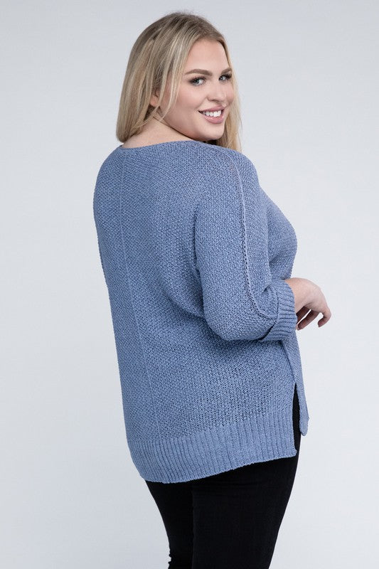 EESOME Plus Size Crew Neck Knit Sweater