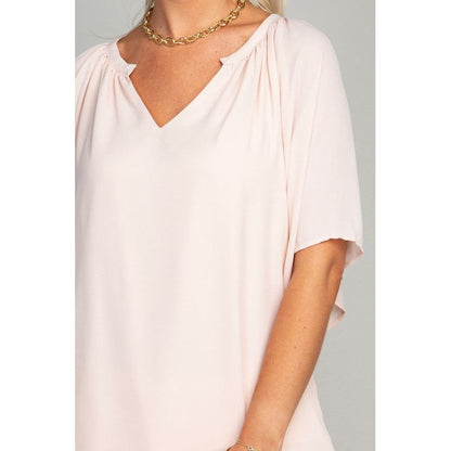 NUVI APPAREL Solid Notched Neck Casual Top