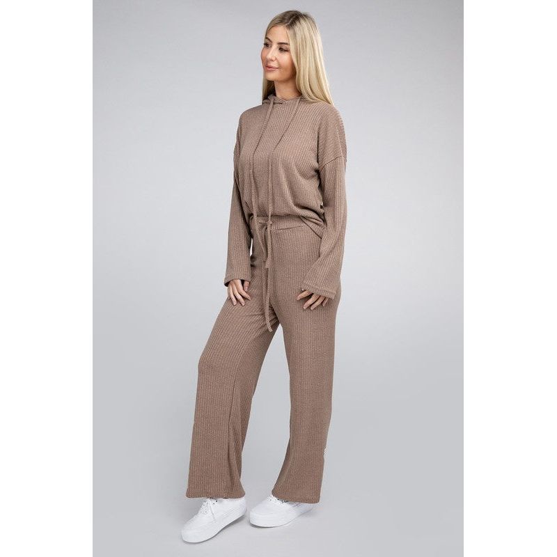 NUVI APPAREL Beige Textured Top and Pants Set