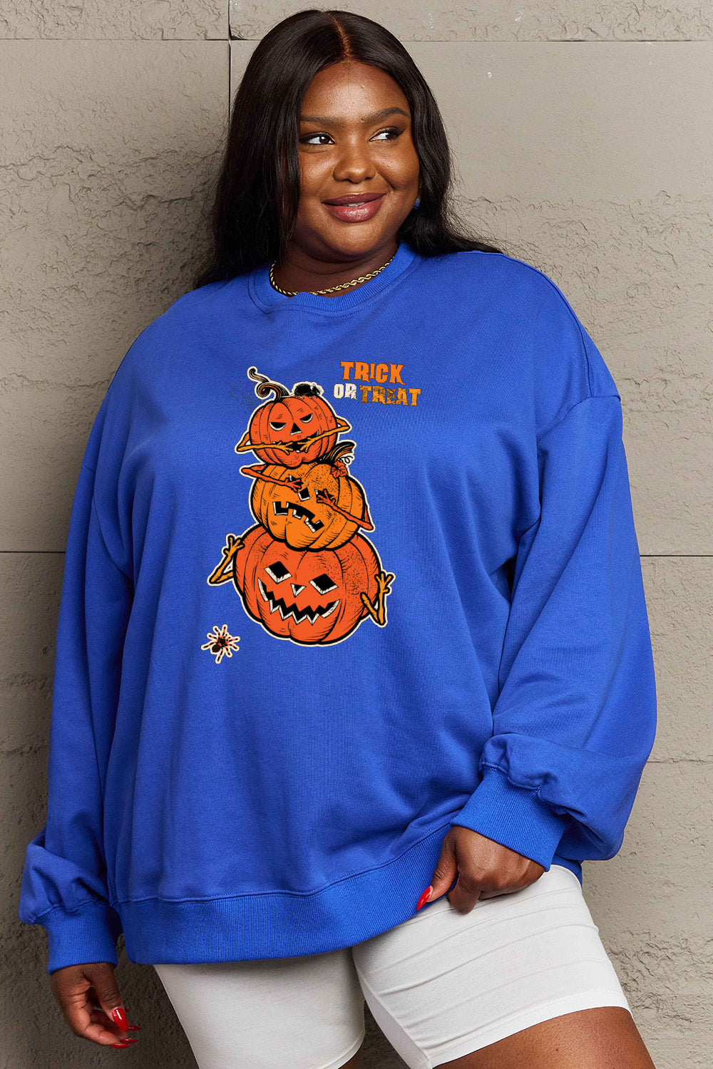 SIMPLY LOVE Full Size "TRICK OR TREAT" Graphic Sweatshirt