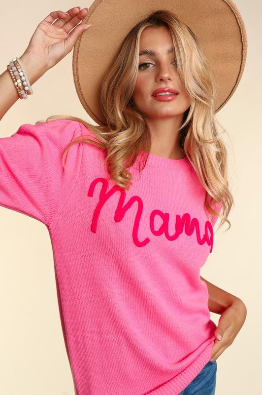 HAPTICS Plus-size "Mama" Pop-up Letter Knitted Sweater Top