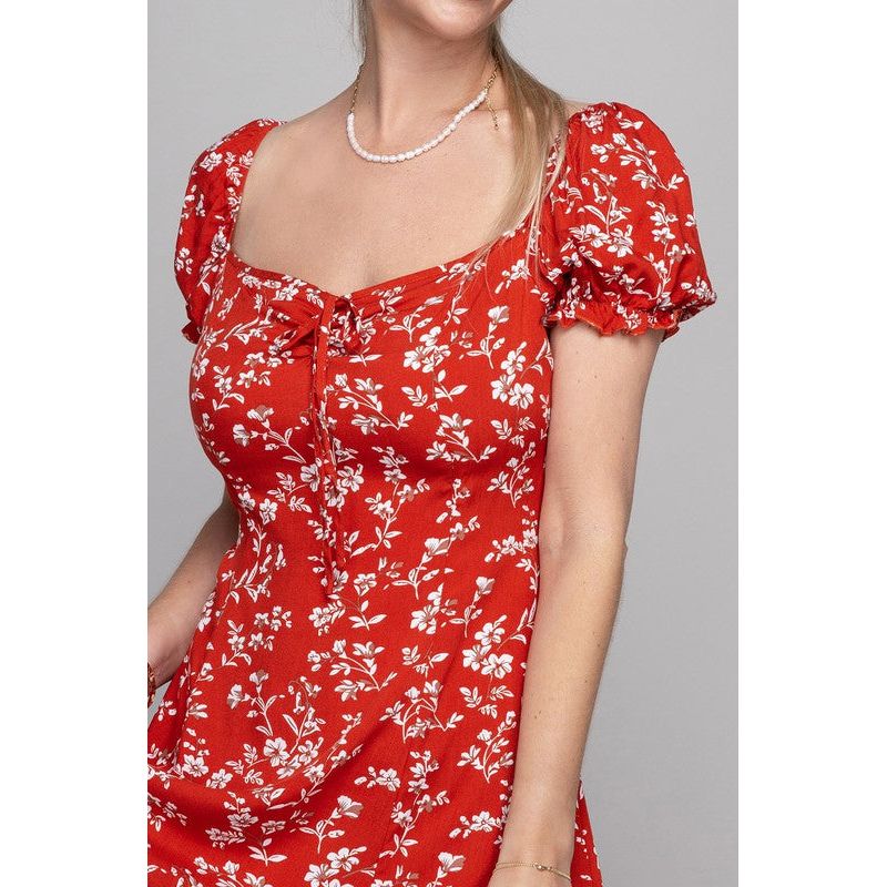 NUVI APPAREL Red Floral Sweetheart Neckline  Dress