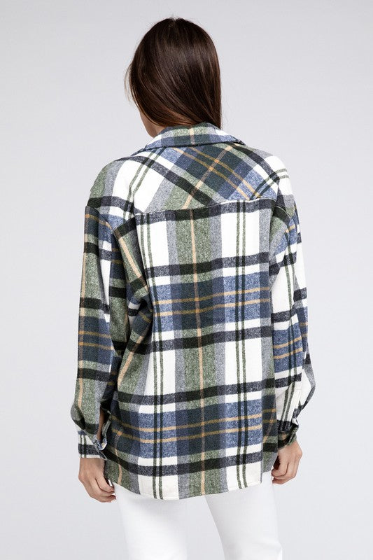 BIBI Textured Shacket With Big Checkered Point