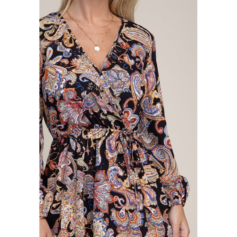 NUVI APPAREL Paisley Print Shirred Waist A-line Dress