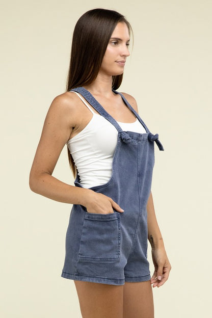 ZENANA Washed Knot Strap Romper