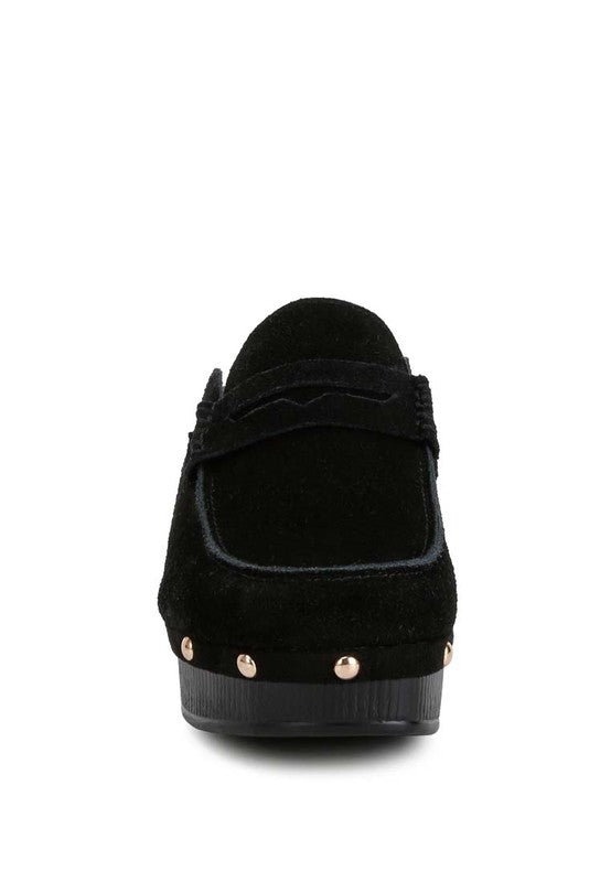 RAG & Co. Suede Platform Clogs with Stud Embellishment