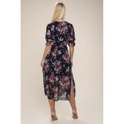 NUVI APPAREL Floral Print  V Neck Maxi Dress