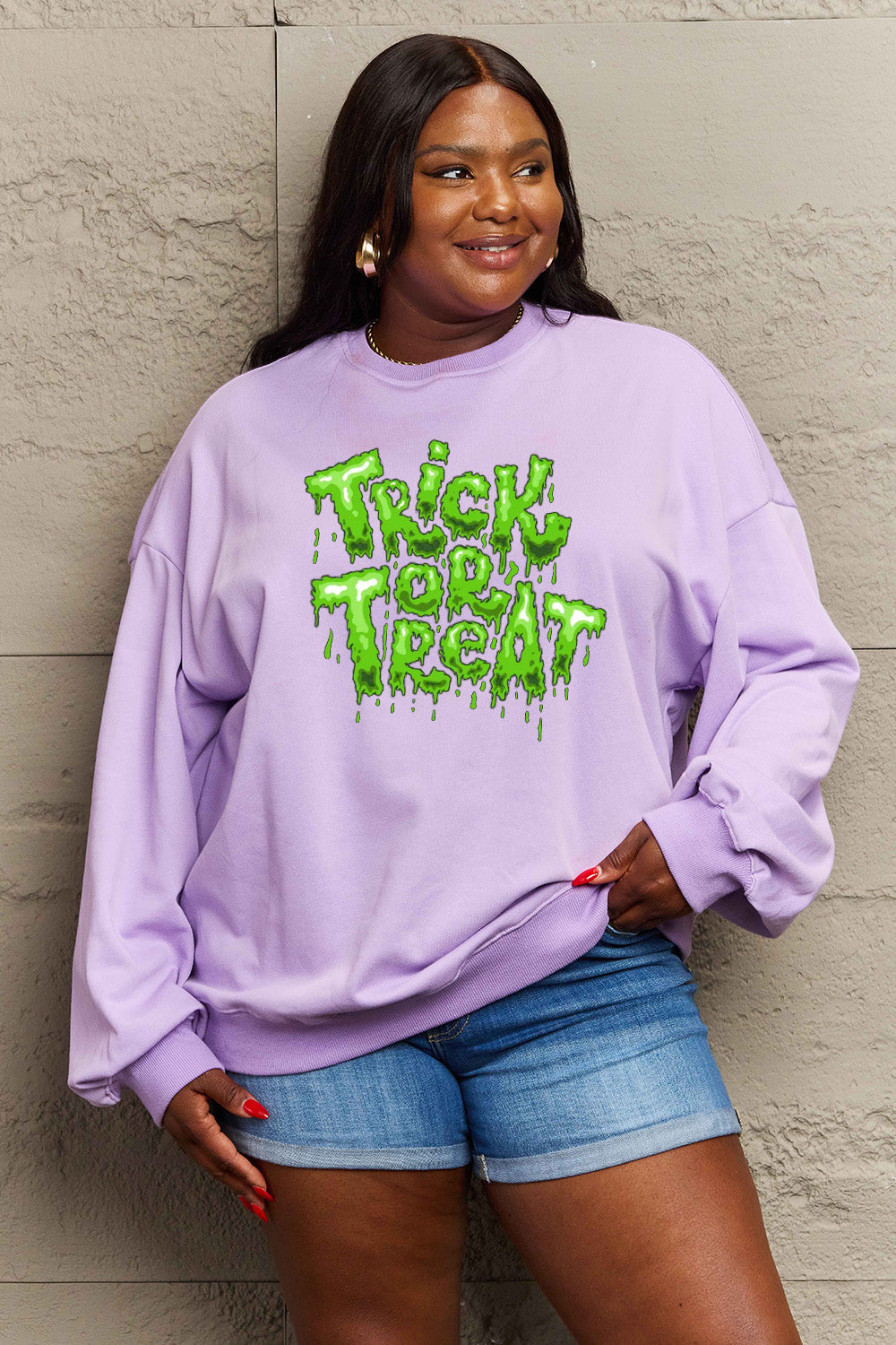 SIMPLY LOVE Full Size "TRICK OR TREAT" Graphic Sweatshirt