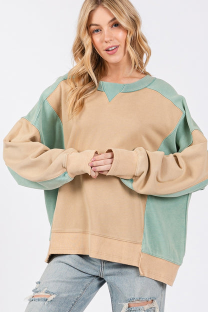 SAGE + FIG Boxy Color Block Round Neck Street Sweatshirt