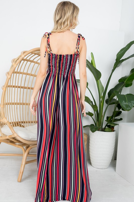 E LUNA Stripe Smocked Maxi Tank Dress