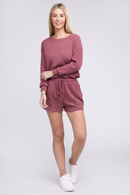 NUVI APPAREL Dark Pink Ribbed Knit Tee & Shorts