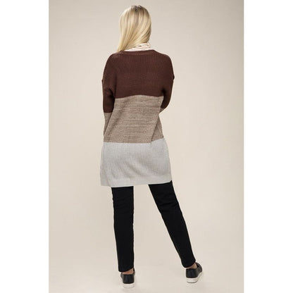 NUVI APPAREL Color Block Open Front  Cardigan