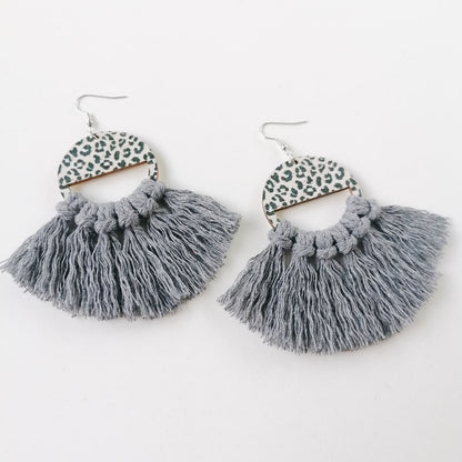 Tassel Detail Boho Leopard Drop Earrings