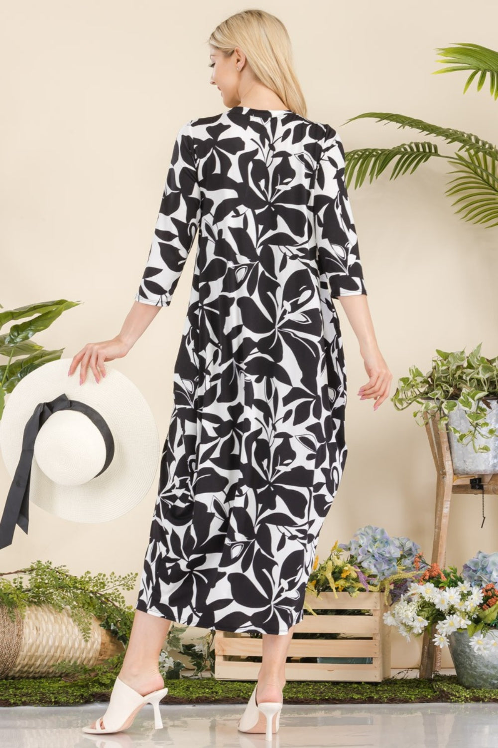 CELESTE Full Size Printed Contrast Dress with Pockets