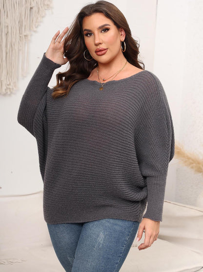 Full Size Boat Neck Batwing Sleeve Sweater-up to 3XL