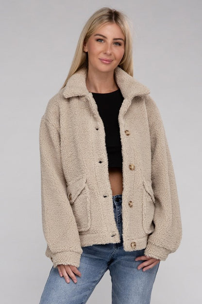 AMBIANCE APPAREL Cozy Sherpa Button-Front Jacket