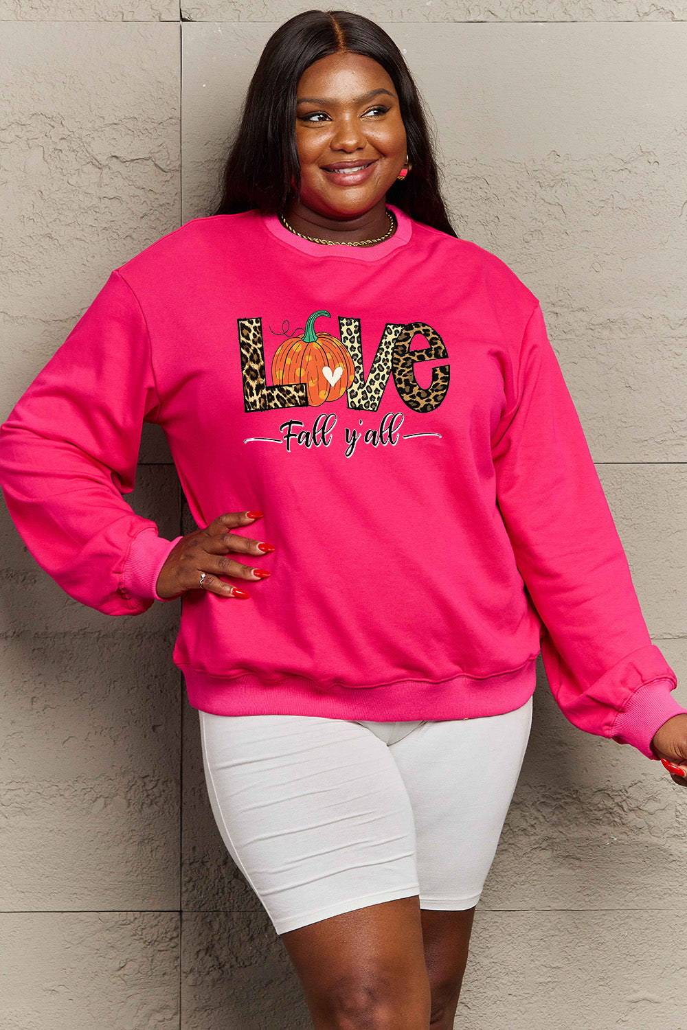 SIMPLY LOVE Full Size "LOVE FALL Y'ALL" Autumn Graphic Sweatshirt