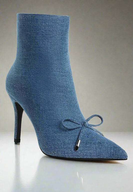 RAG & Co. Flapper Bow Detail Denim Ankle Boots