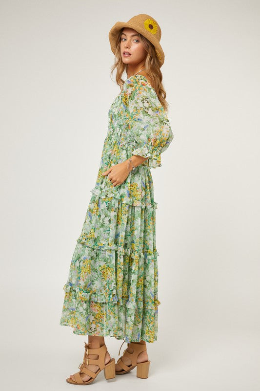 DAVI & DANI Floral Chiffon Midi Dress