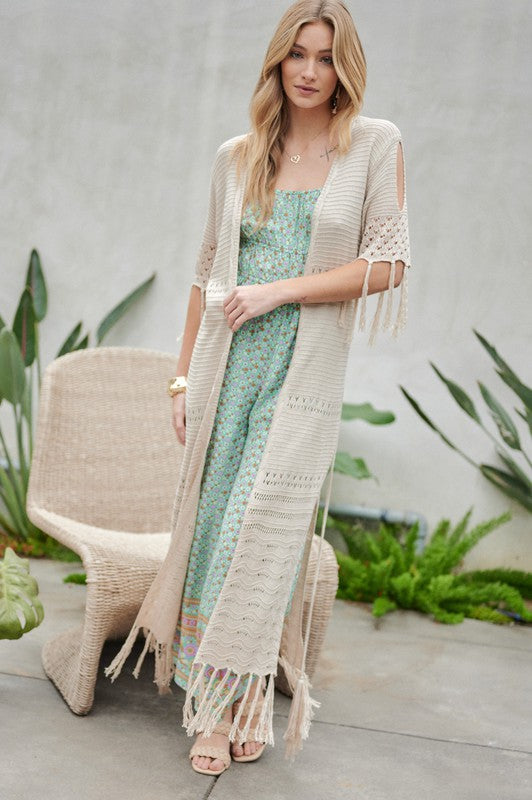 DAVI & DANI Long Summer Cardigan with Fringe