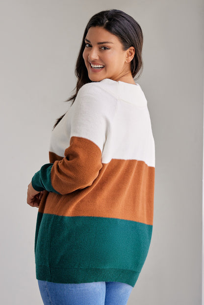 SYNZ Plus Size Color Block Long Sleeve Sweater