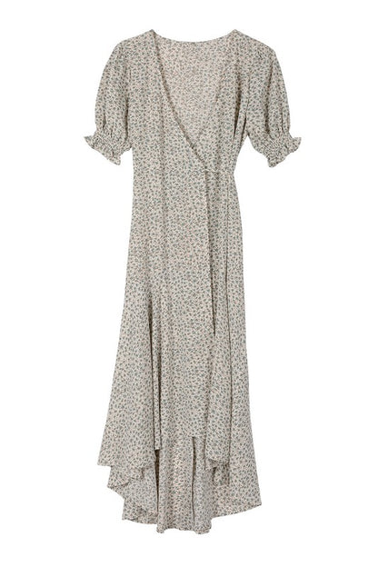 LILOU Green Floral Wrap Sunday Dress