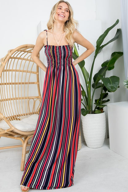 E LUNA Stripe Smocked Maxi Tank Dress