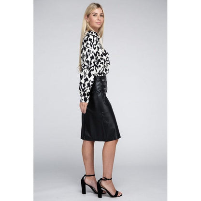 NUVI APPAREL Button Front PU Knee-length Skirt