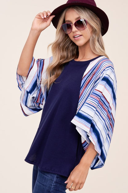 E LUNA Waffle Stipe Mix Kimono Top