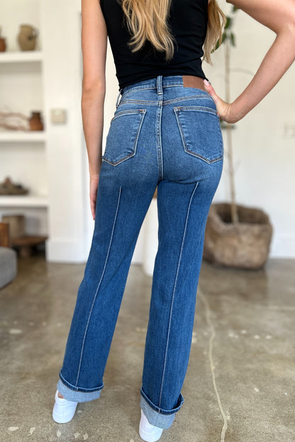 JUDY BLUE Full Size High Waist Front Seam Detail Straight Jeans