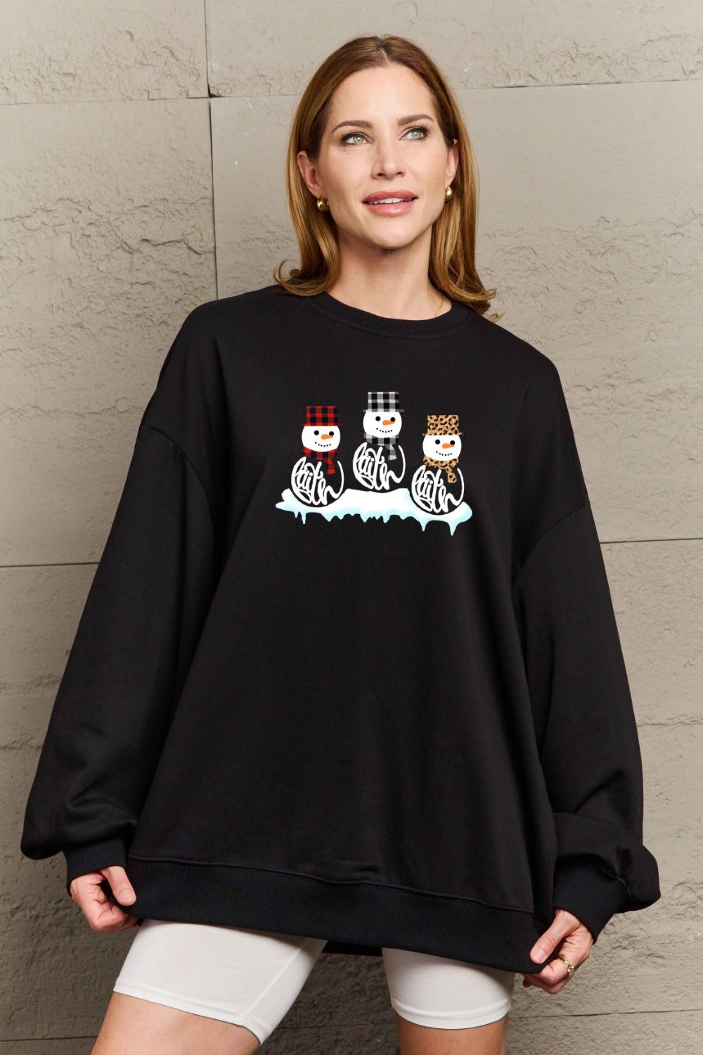 SIMPLY LOVE Full Size Snowmen Graphic Christmas Sweatshirt