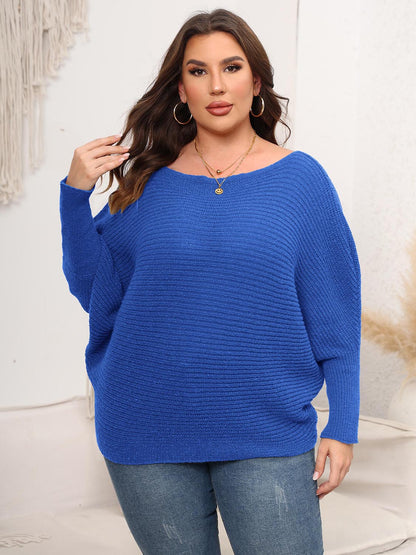 Full Size Boat Neck Batwing Sleeve Sweater-up to 3XL