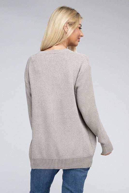 ZENANA Melange Open Front Sweater Cardigan